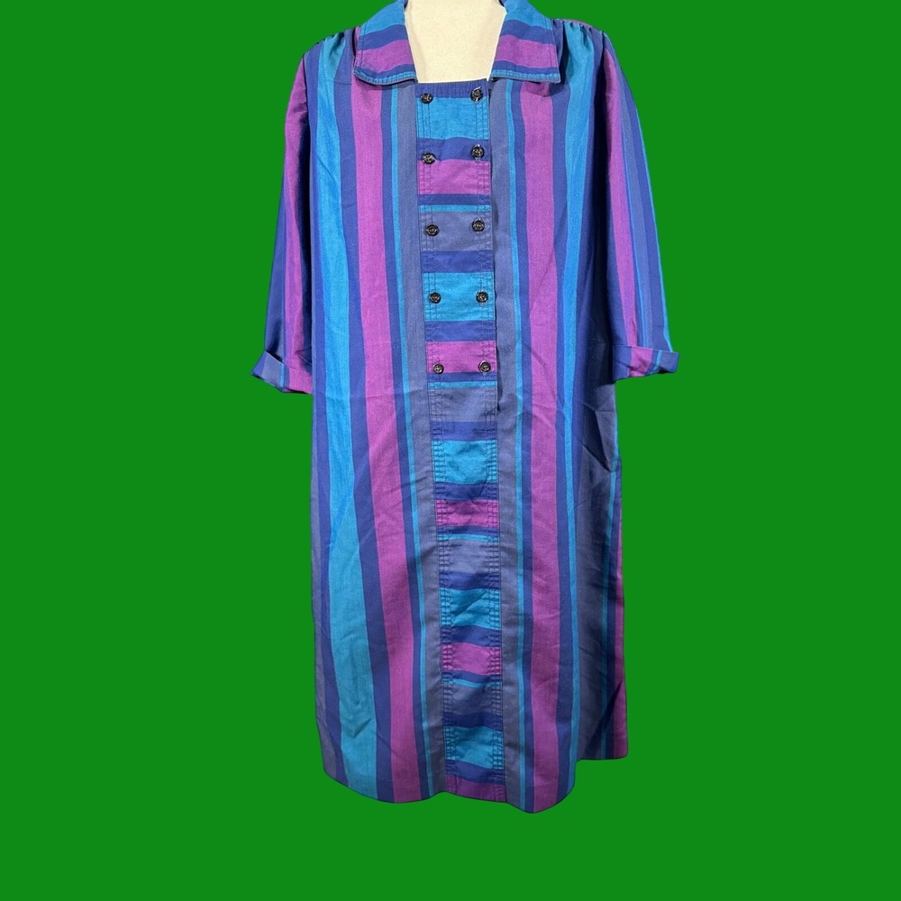 Leslie Pomer Vintage Striped Midi Dress Blue Purple 16B
